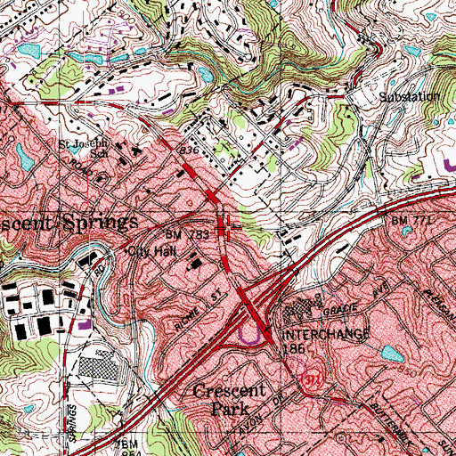 Topographic Map of Crescent Springs Post Office (historical), KY