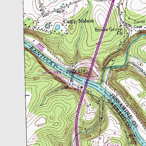 Topographic Map of Camp Nelson Bridge (historical), KY