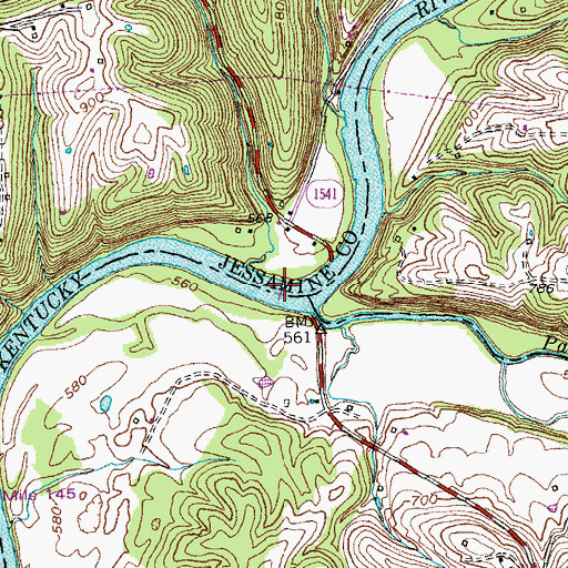 Topographic Map of Paint Lick Ferry (historical), KY