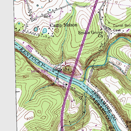 Topographic Map of Boons Knob Post Office (historical), KY