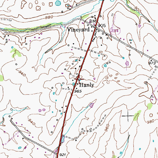 Topographic Map of Hanly Post Office (historical), KY