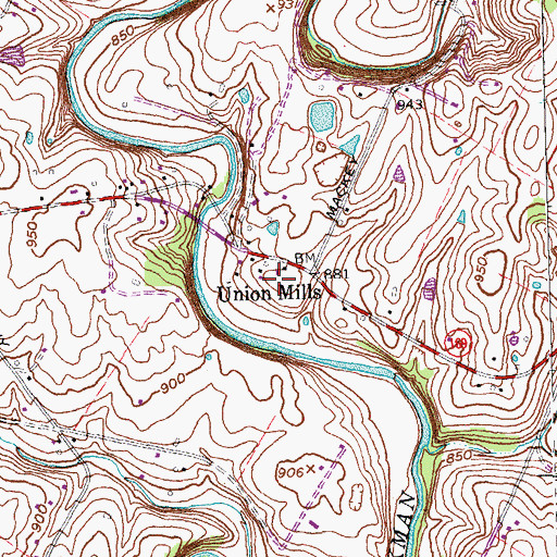 Topographic Map of Union Mills Post Office (historical), KY
