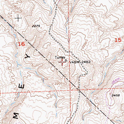 Topographic Map of Tumey Hills, CA
