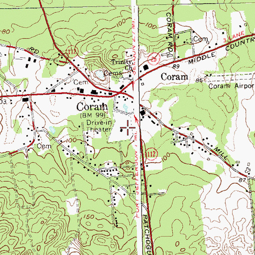 Topographic Map of Coram Drive-In (historical), NY