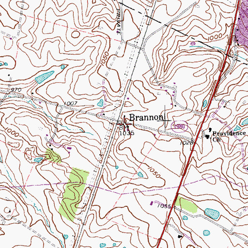Topographic Map of Brannon Railroad Station (historical), KY