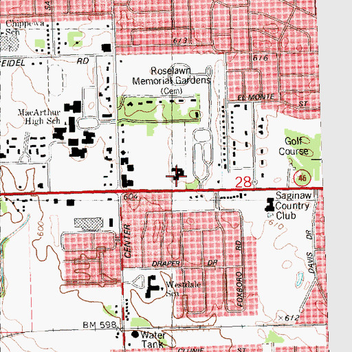 Topographic Map of First United Methodist Church, MI