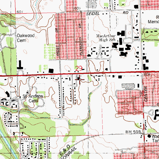 Topographic Map of Saint Luke Evangelical Lutheran Church, MI