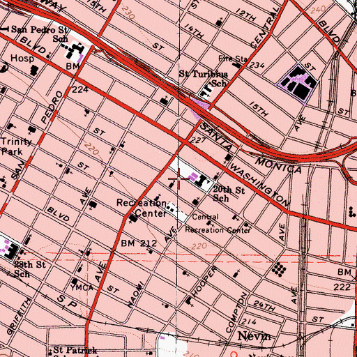 Topographic Map of Twentieth Street Elementary School, CA