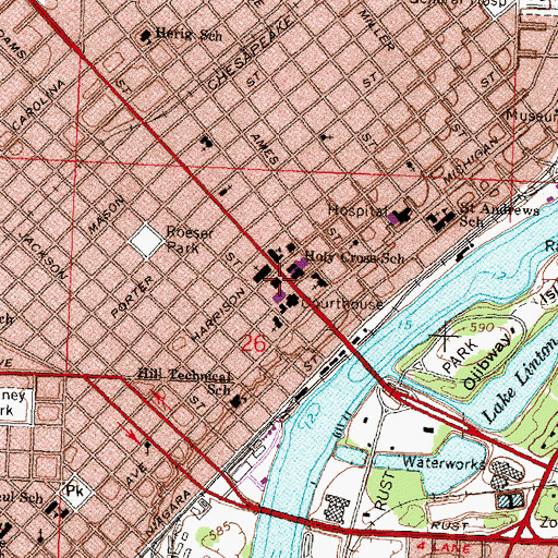 Topographic Map of Saint John's Episcopal Church, MI
