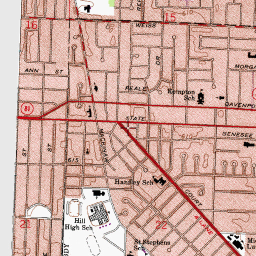 Topographic Map of First Church of Christ Scientist, MI