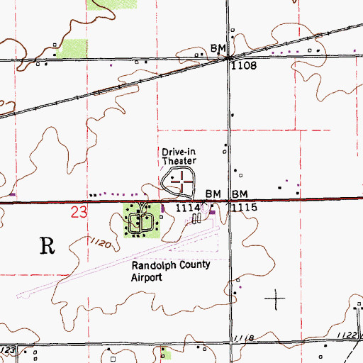 Topographic Map of Airline Twin Drive-In, IN