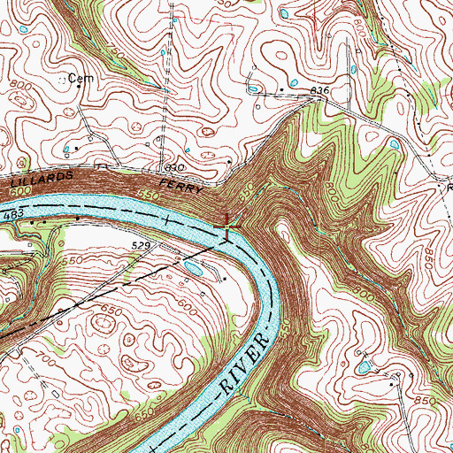 Topographic Map of Lillards Ferry (historical), KY