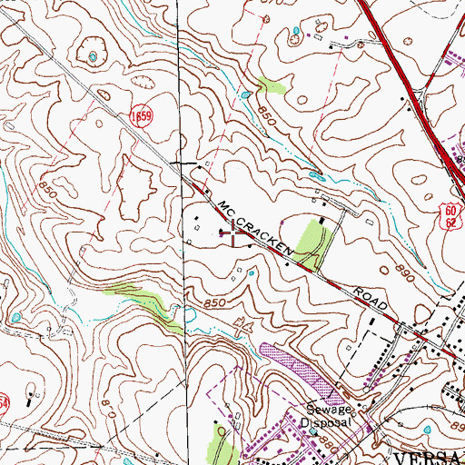 Topographic Map of McCrackens Mill (historical), KY