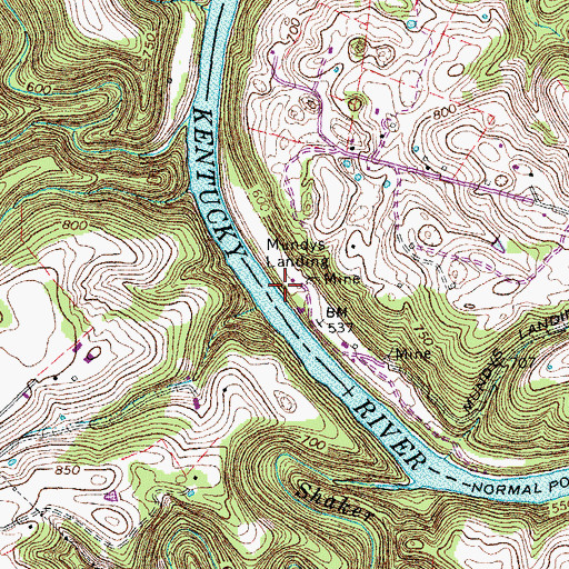 Topographic Map of Mundys Ferry (historical), KY