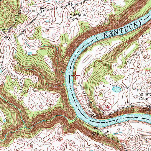 Topographic Map of McCouns Ferry (historical), KY