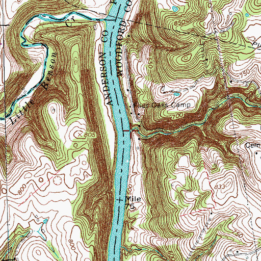 Topographic Map of Watts Branch, KY