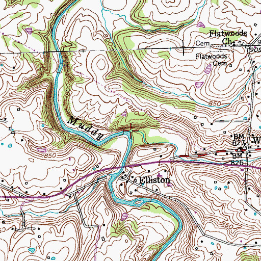 Topographic Map of Sand Spring Branch, KY