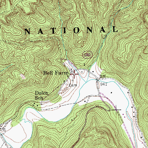 Topographic Map of Bell Farm Post Office (historical), KY