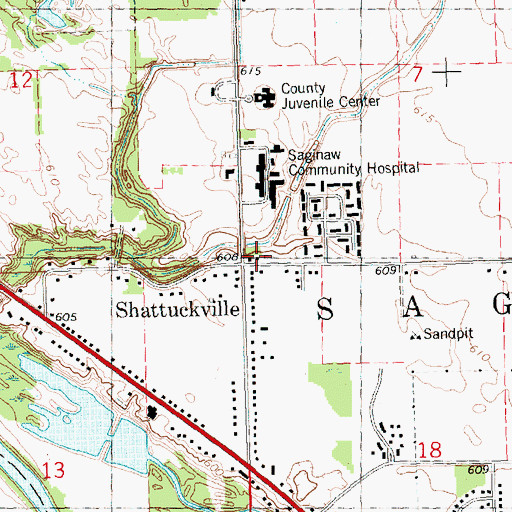Topographic Map of Shattuckville Post Office (historical), MI