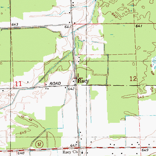 Topographic Map of Racy Post Office (historical), MI