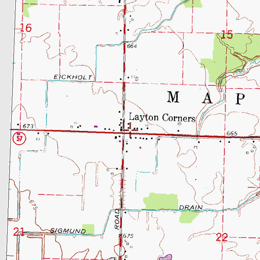 Topographic Map of Layton Corners Post Office (historical), MI
