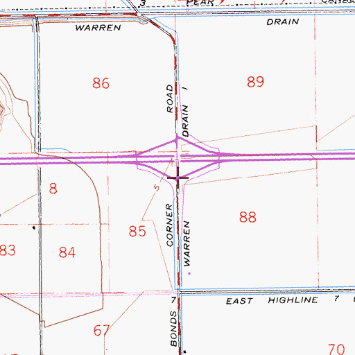 Topographic Map of Warren Drain One, CA