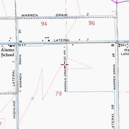 Topographic Map of Warren Drain Two C Number One, CA