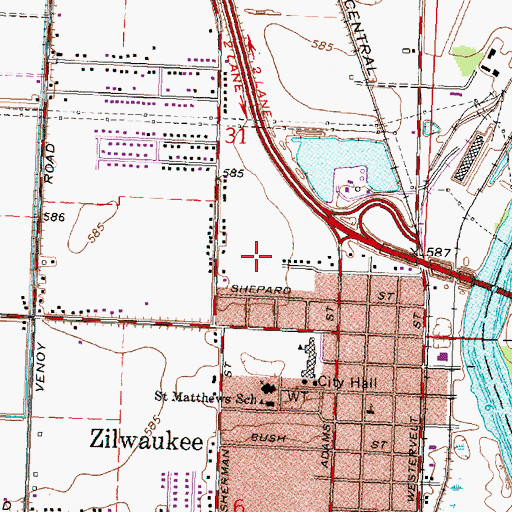 Topographic Map of Pool Park, MI