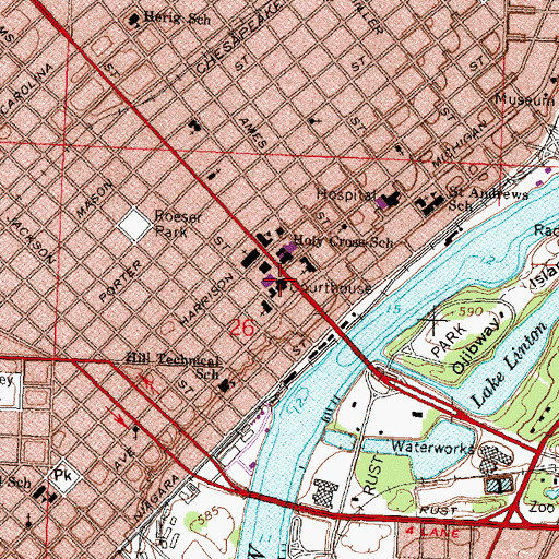Topographic Map of Saginaw County Courthouse, MI