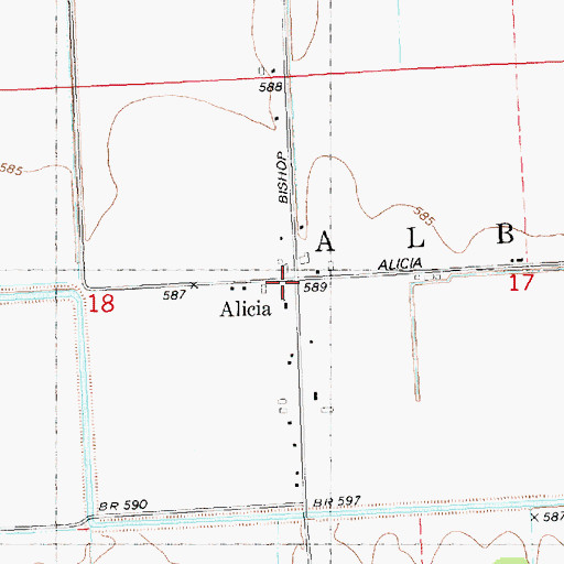 Topographic Map of Alicia Post Office (historical), MI