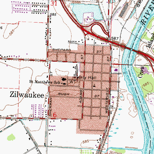 Topographic Map of Zilwaukee City Fire Department, MI