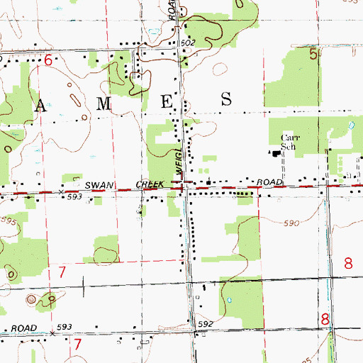 Topographic Map of James Township Fire Department, MI