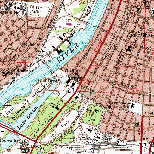 Topographic Map of Saginaw Post Office, MI
