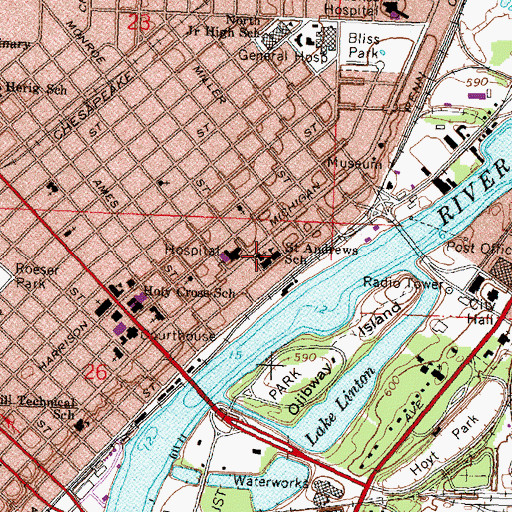 Topographic Map of Saint Andrew Catholic Church, MI