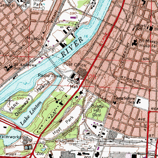Topographic Map of Saginaw City Hall, MI