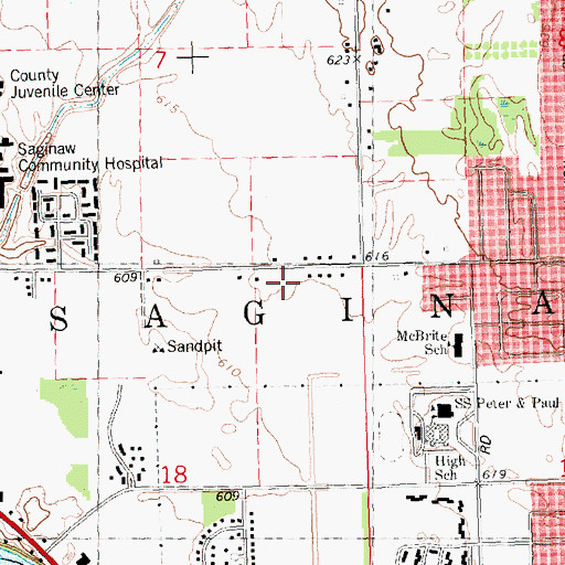 Topographic Map of Saginaw Charter Township Fire Department 1, MI
