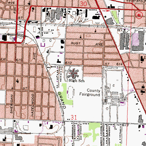 Topographic Map of Saginaw High School, MI
