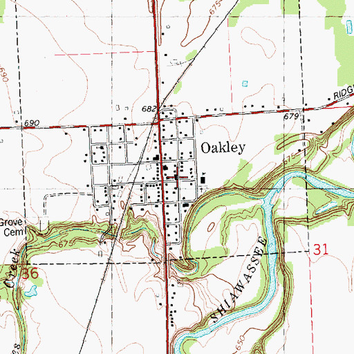 Topographic Map of Oakley Community Church, MI