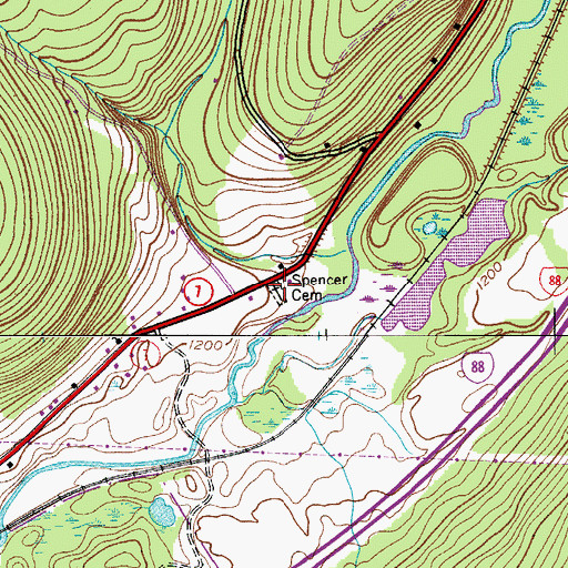 Topographic Map of Spencer Cemetery, NY