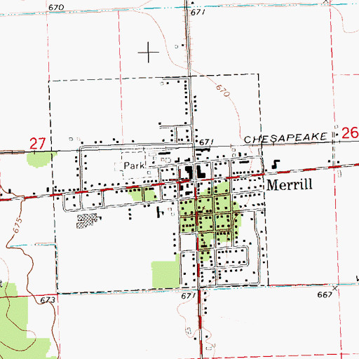 Topographic Map of Merrill Village Sheriff's Office Sub Station, MI