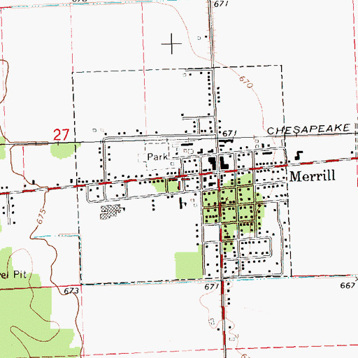 Topographic Map of Merrill District Library, MI