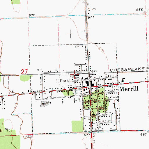 Topographic Map of Merrill Station, MI