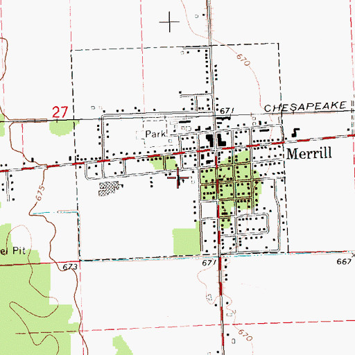 Topographic Map of Merrill Elementary School, MI