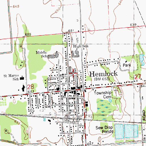 Topographic Map of Hemlock Elementary School, MI