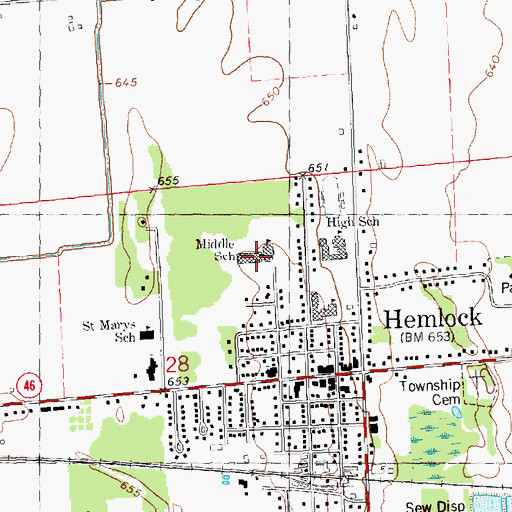 Topographic Map of Hemlock Middle School, MI