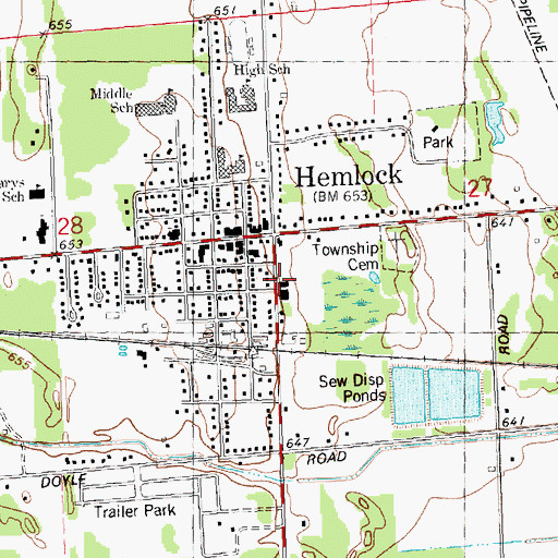 Topographic Map of Hemlock Post Office, MI