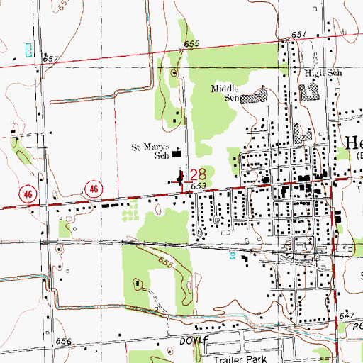 Topographic Map of Saint Mary Church, MI
