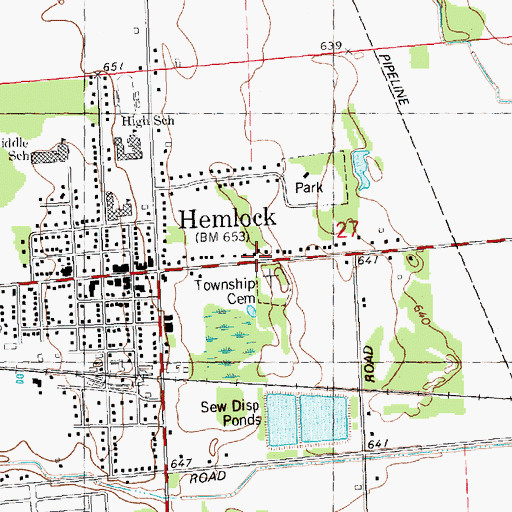 Topographic Map of Hemlock United Methodist Church, MI