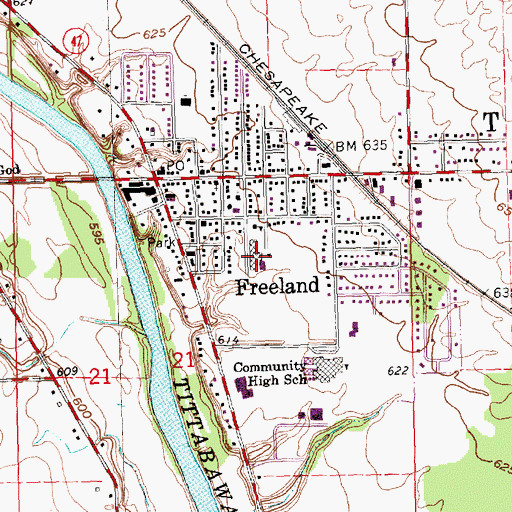 Topographic Map of Freeland Learning Center, MI