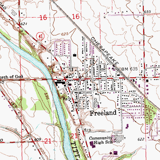Topographic Map of Freeland Post Office, MI